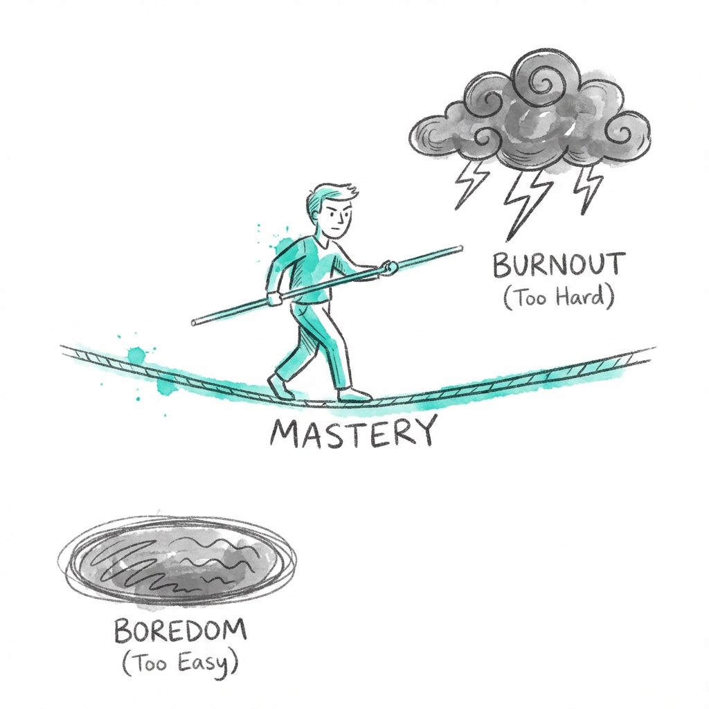 The Golden Tightrope: finding the Mastery sweet spot between the pit of boredom and the storm of burnout