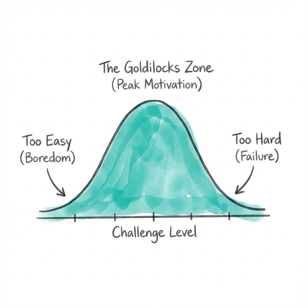 The Goldilocks Rule: peak motivation occurs in the sweet spot between boredom and failure