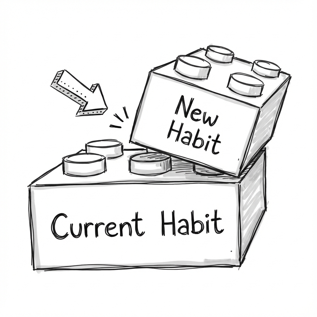 Habit Stacking: interlocking Lego-like blocks representing a new habit anchored to an existing one