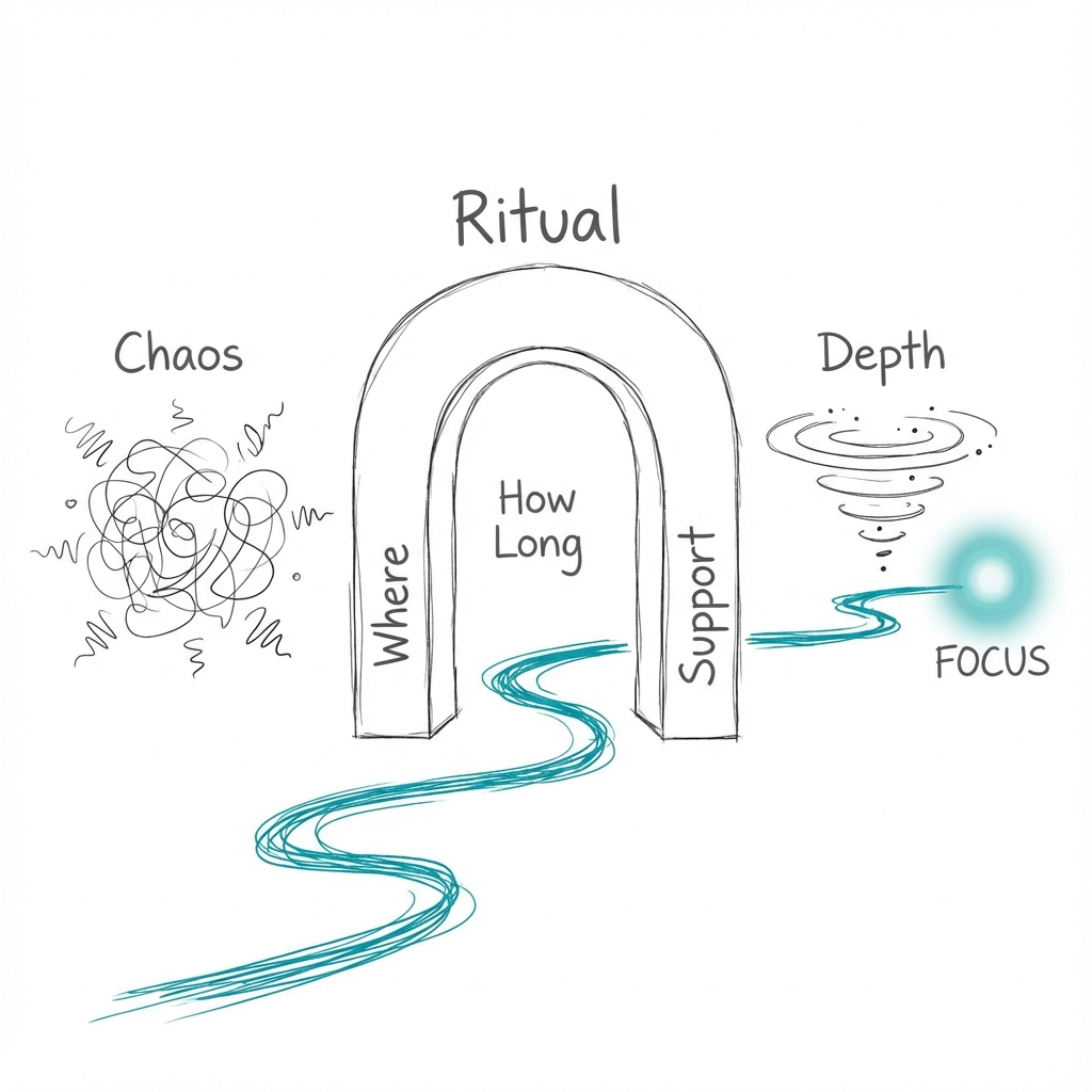 The Ritual Gate: a symbolic archway defined by the three pillars of Where, How Long, and Support