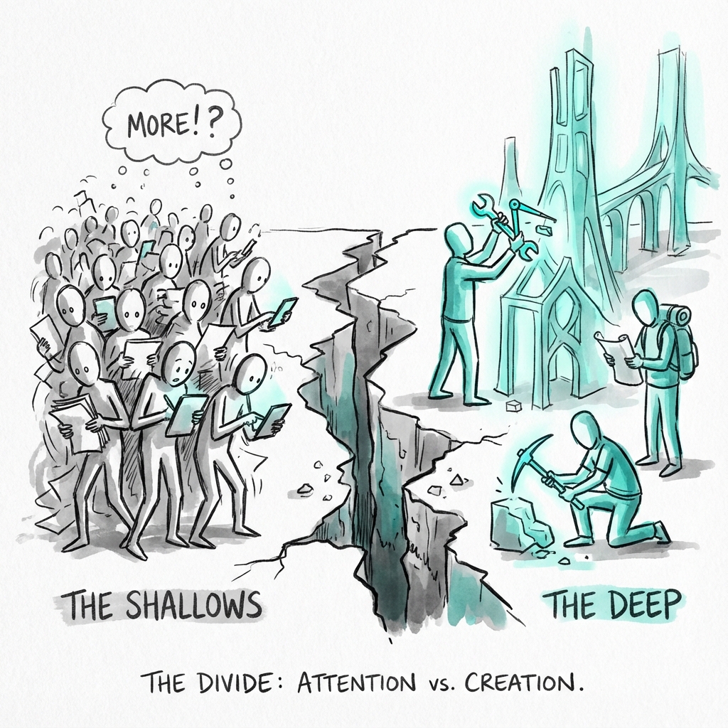 The Widening Chasm: a massive gap between the crowd in the shallows and the solitary figures building value in the deep