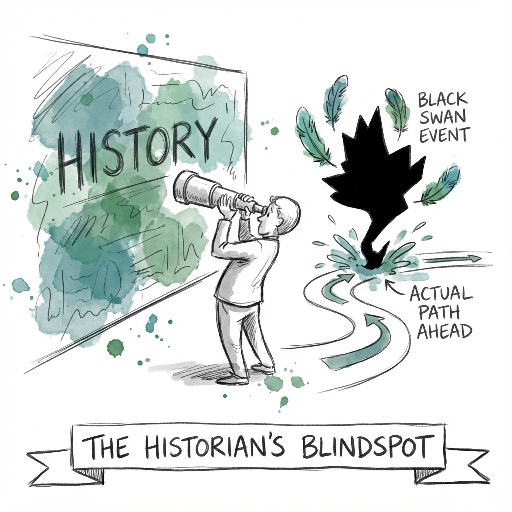 The Historian's Blindspot: looking at the map of history in the rearview mirror fails to account for the unique Black Swan landing in the path ahead