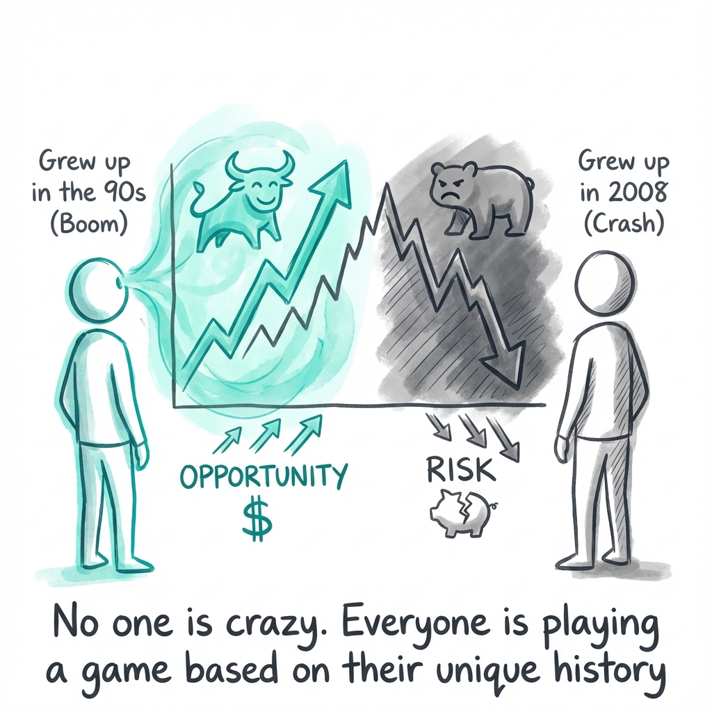 No One Is Crazy: two people see the same market data but perceive different realities based on their lived experience