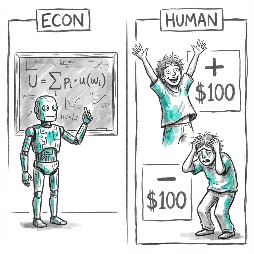 The Econ vs. The Human: how real people's emotional reactions to gains and losses differ from the mathematical logic of a robotic 'Econ'