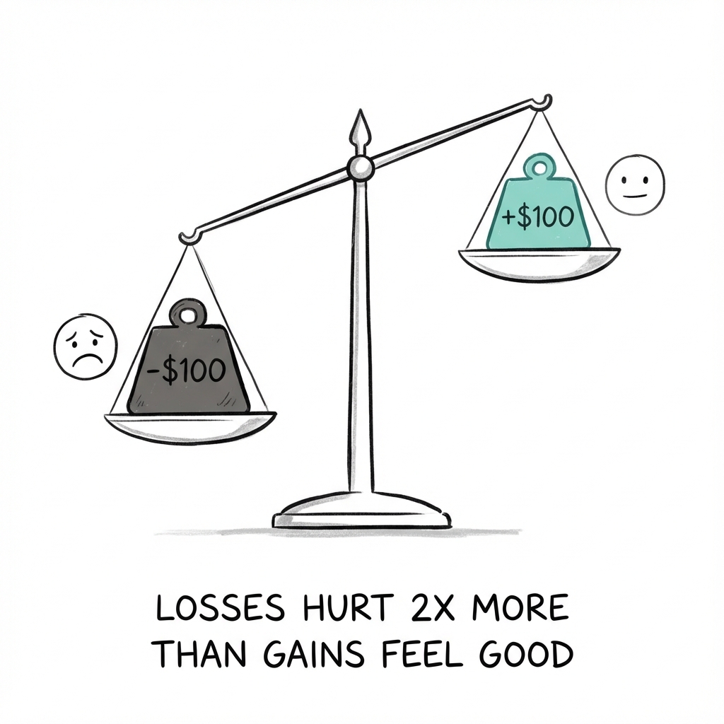 Loss Aversion: the pain of losing is roughly twice as powerful as the pleasure of an equivalent gain
