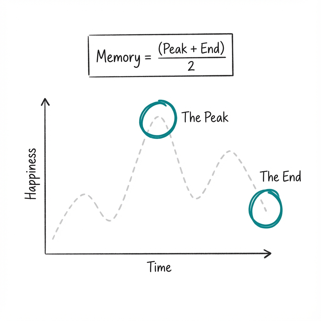 The Peak-End Rule: we judge experiences by their most intense moment and their ending, not their duration