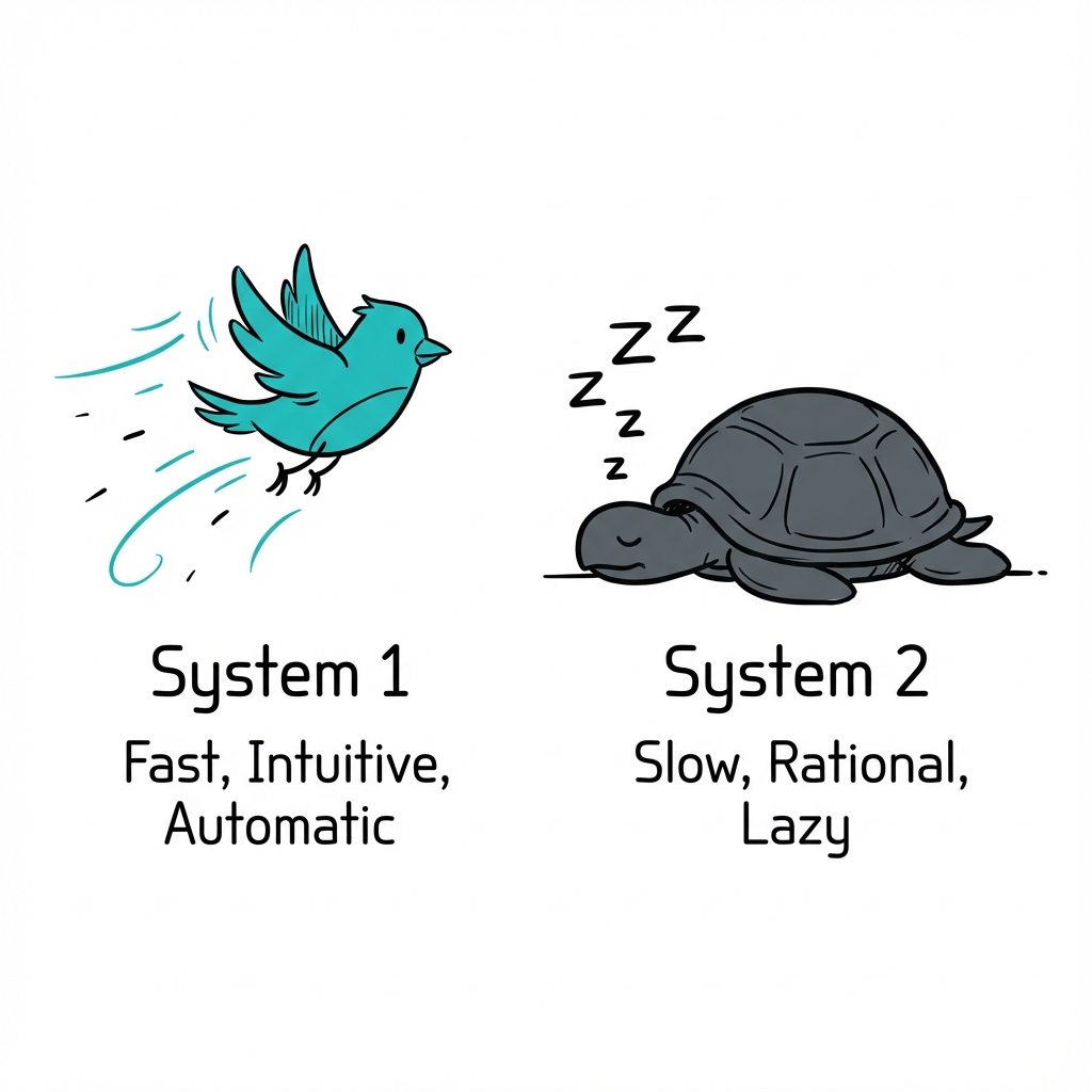 System 1 vs. System 2: the fast, automatic mind versus the slow, effortful mind