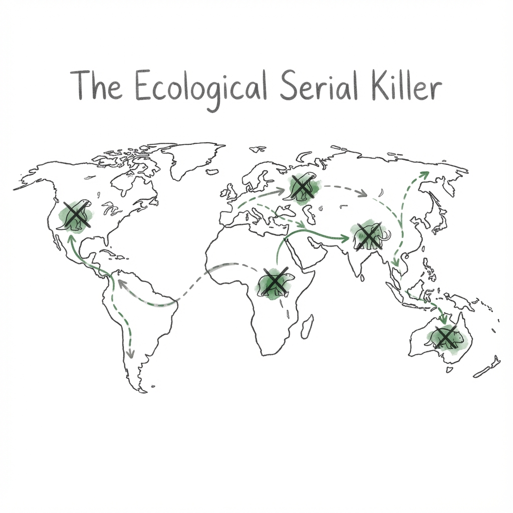 The Ecological Serial Killer: Sapiens' migration paths followed by a trail of megafauna extinctions long before the industrial age