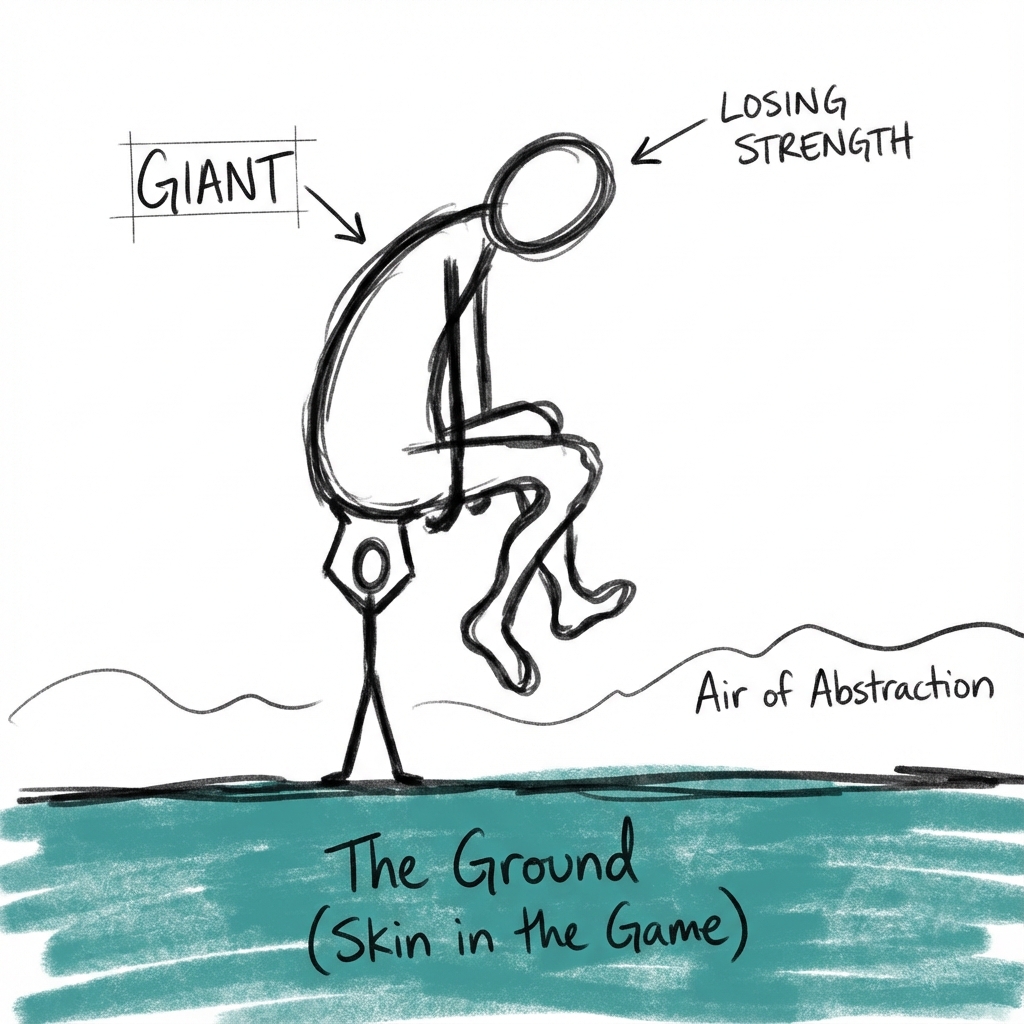 The Antaeus Myth: how being lifted off the ground (severed from skin in the game) causes strength to vanish into abstraction