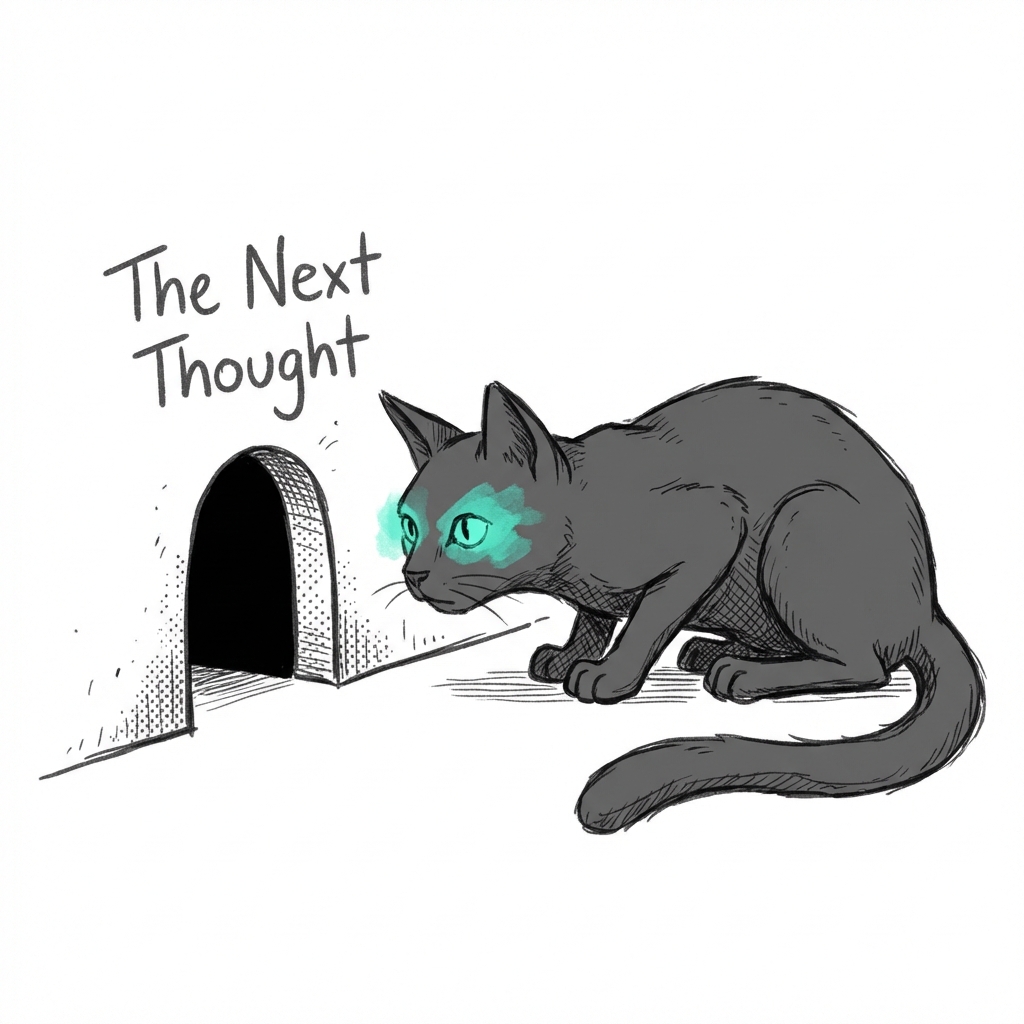 The Cat at the Mouse Hole: intense, silent alertness focused on the next thought causes the mind to go still.