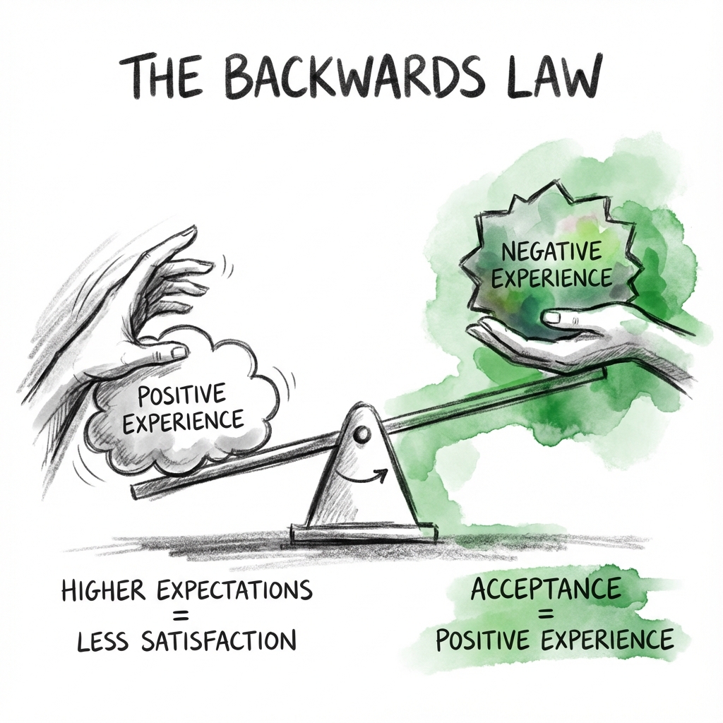 The Backwards Law: the desperate pursuit of positive experiences only reinforces what we lack, while accepting negative experiences paradoxically leads to satisfaction